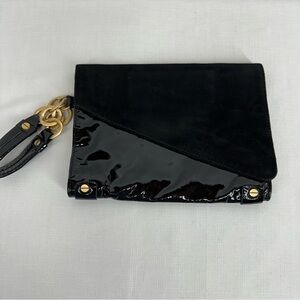 Alexis Hudson Black Patent Leather and Suede Clutch READ